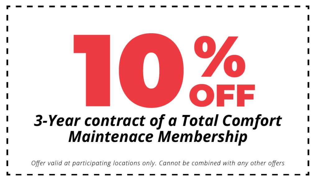 10% off 3 year contact of total comfort hvac maintenance plan coupon